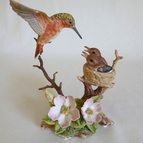 1995 ALLEN’S HUMMINGBIRD & BABIES WITH NOOTKA ROSE PORCELAIN BRONZE FIGURE USED - Picture 2 of 14